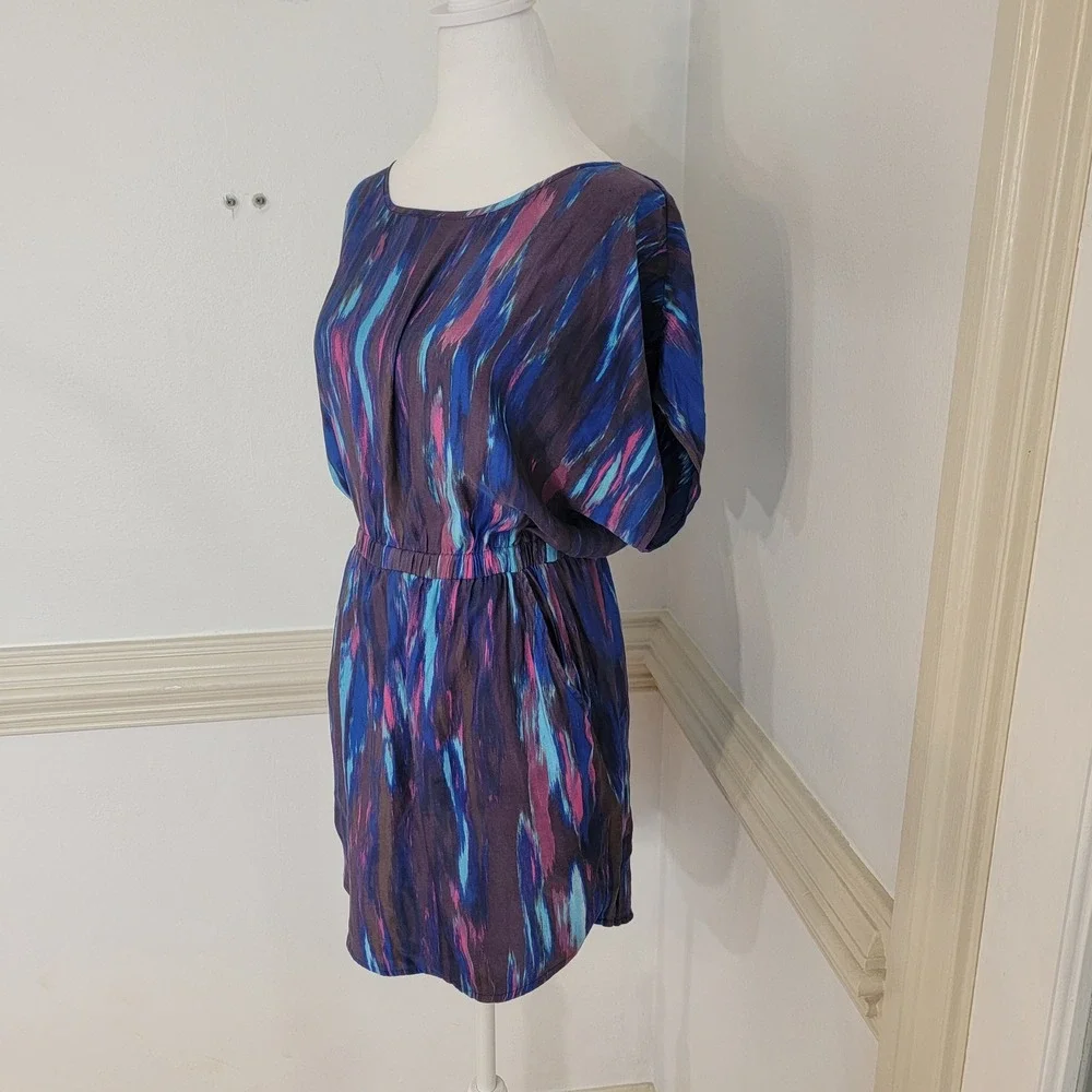 Express Abstract Print Blouson Dress Elastic Waist Dolman Sleeve Women's XS - Picture 3 of 10